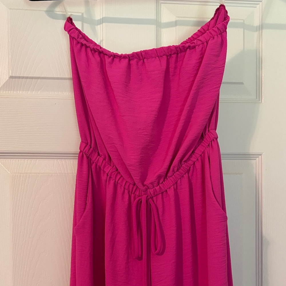 Strapless Fuchsia Jumpsuit with Adjustable Waist - Picture 2 of 3